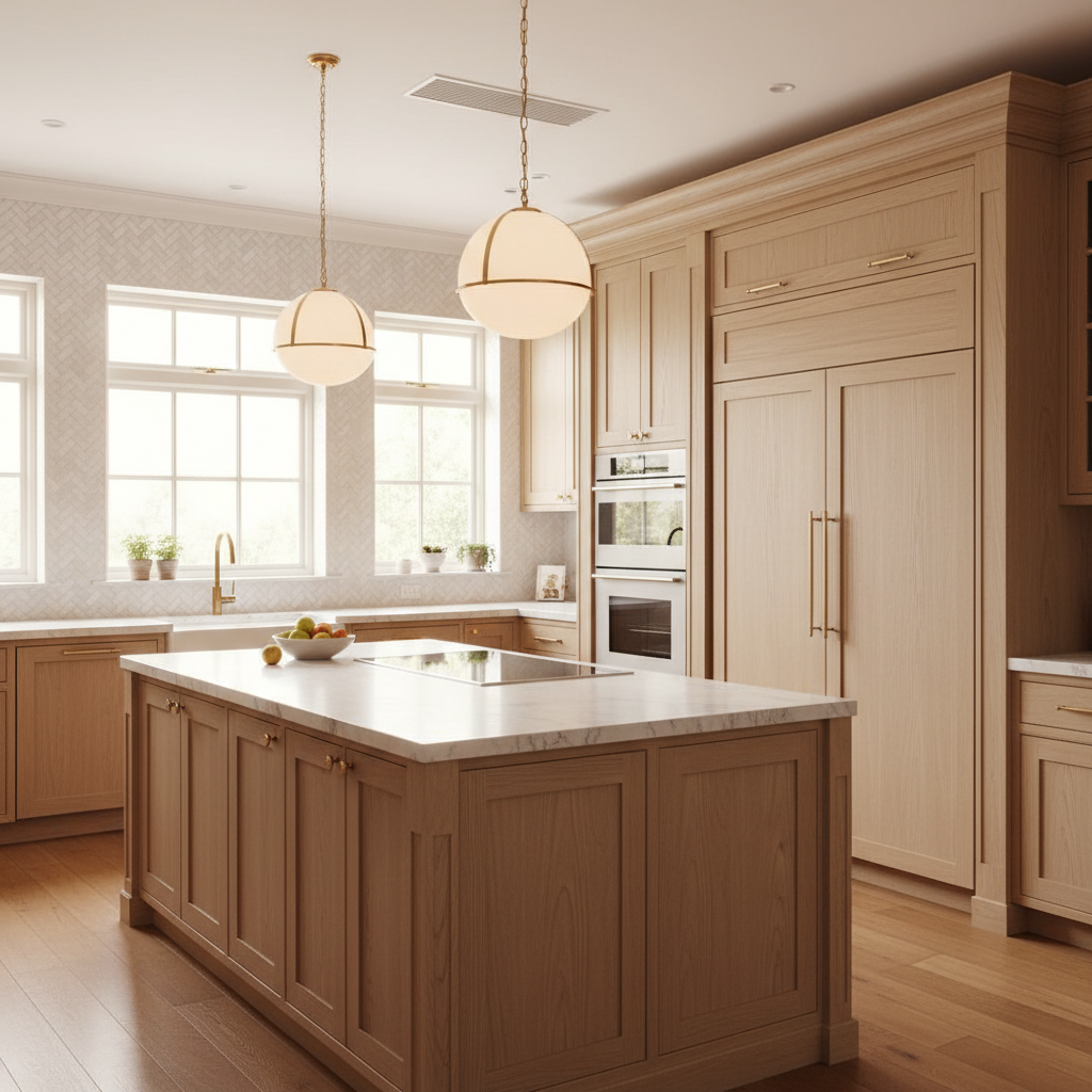 Bright upscale kitchen with integrated Viking-style appliances